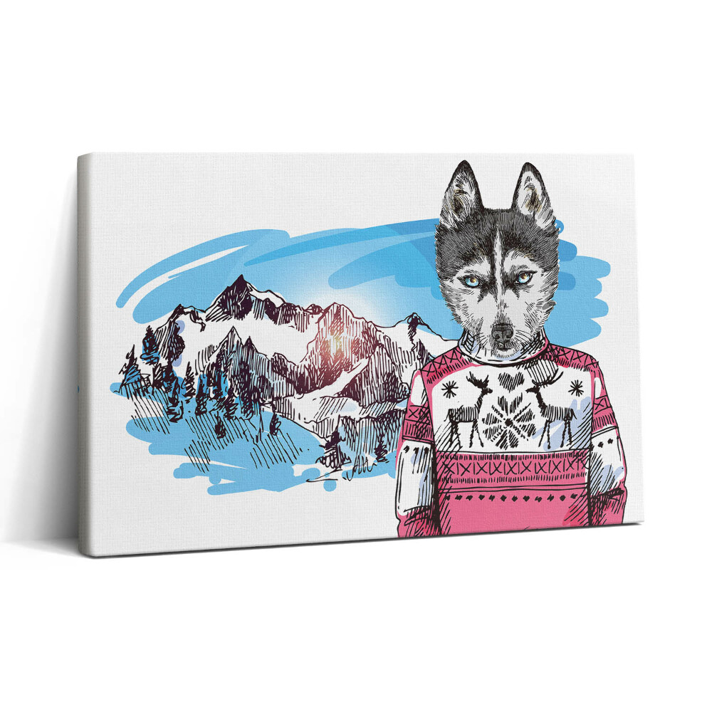 Tablou canvas 30x20 Husky într-un pulover
