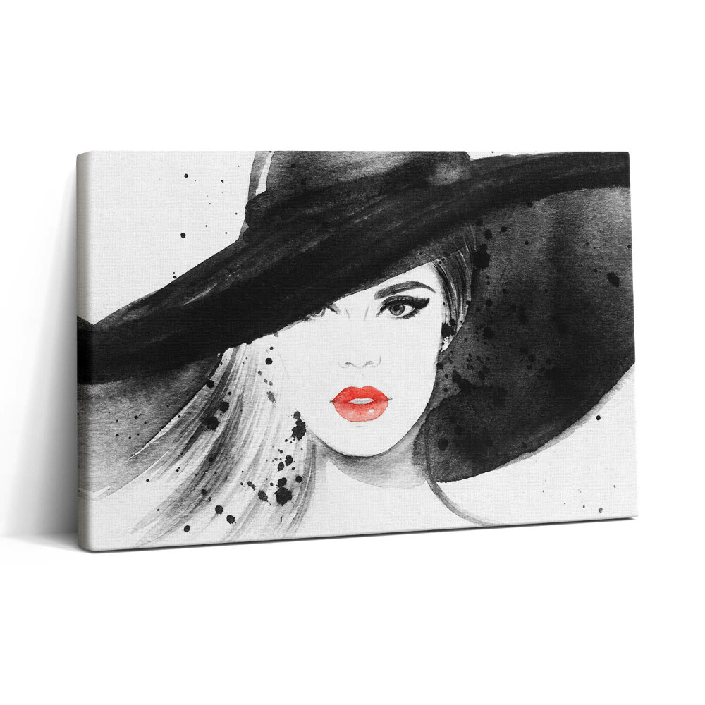 Tablou canvas 30x20 Femeie cu pălărie și negru