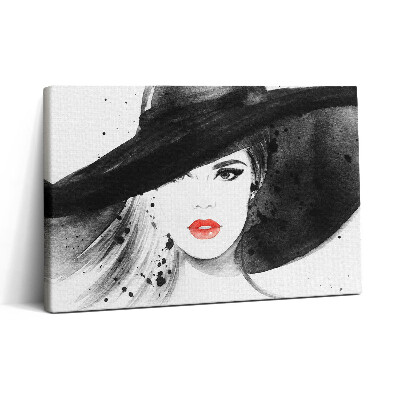Tablou canvas 30x20 Femeie cu pălărie și negru