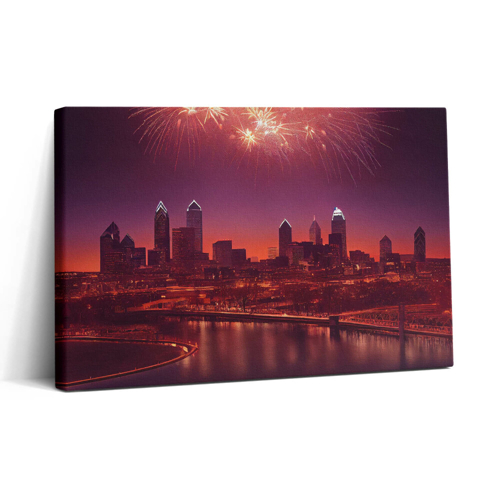 Tablou canvas 30x20 Focuri de artificii asupra orașului Philadelphia noaptea