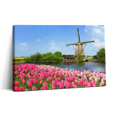 Tablou canvas 30x20 Moară de vânt olandeză cu flori