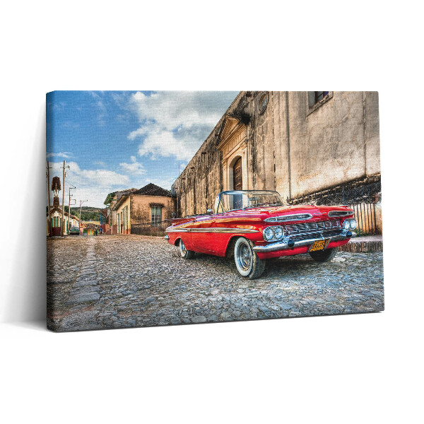 Tablou canvas 30x20 Mașină roșie veche în cartierul columbian