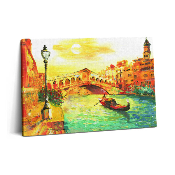 Tablou pe pânză 60x40 Veneția - Gondola și Podul Rialto
