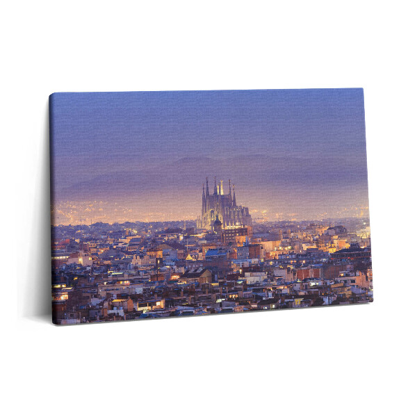 Tablou pe pânză 60x40 Vedere a Barcelonei și a Sagrada noaptea