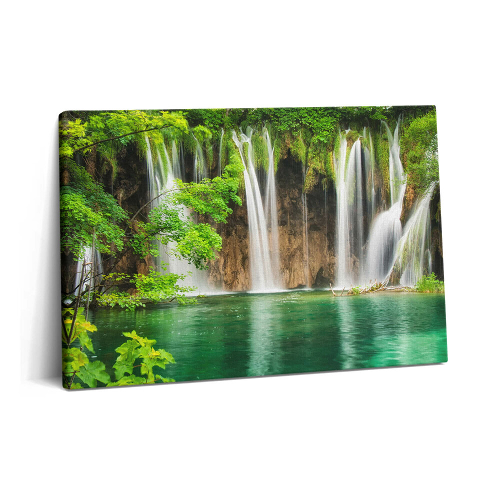 Tablou pe pânză 60x40 Natură - cascadă și vegetație lac