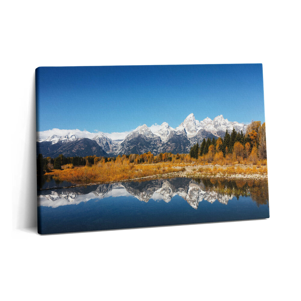 Tablou pe pânză 60x40 Lac de munte și copaci de toamnă