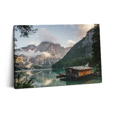 Tablou pe pânză 60x40 Casă la lac în munți