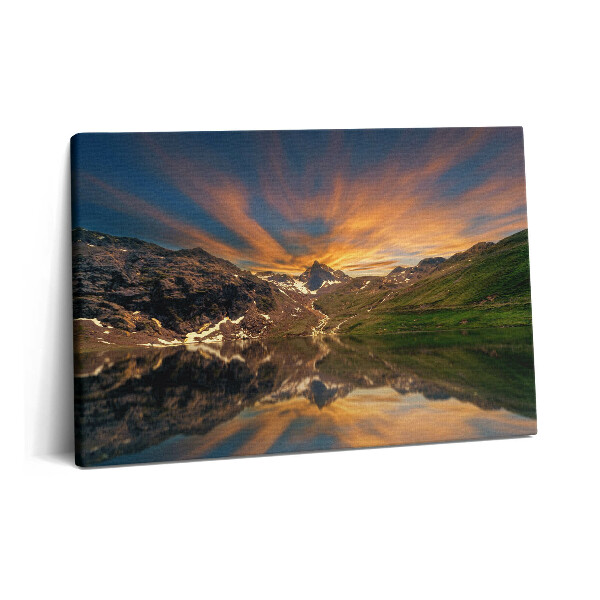 Tablou pe pânză 60x40 Lacul de munte și apusul soarelui
