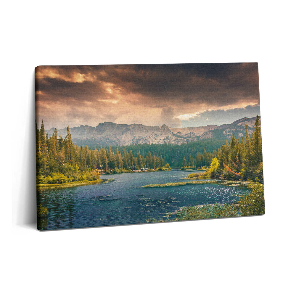 Tablou pe pânză 60x40 Peisaj forestier munți și lac