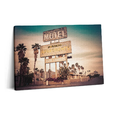 Tablou pe pânză 60x40 Un indicator de motel pe marginea drumului în SUA