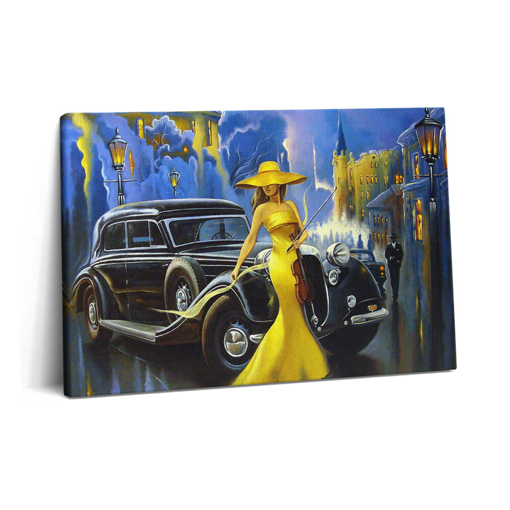 Tablou pe pânză 60x40 Doamnă cu o vioară retro