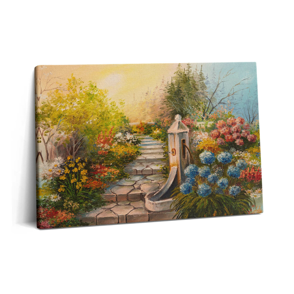 Tablou pe pânză 60x40 Compoziție de ulei - scări de piatră în pădure