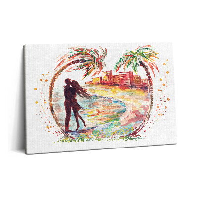 Tablou pe pânză 60x40 Dragoste în acuarelă pe plaja din Miami