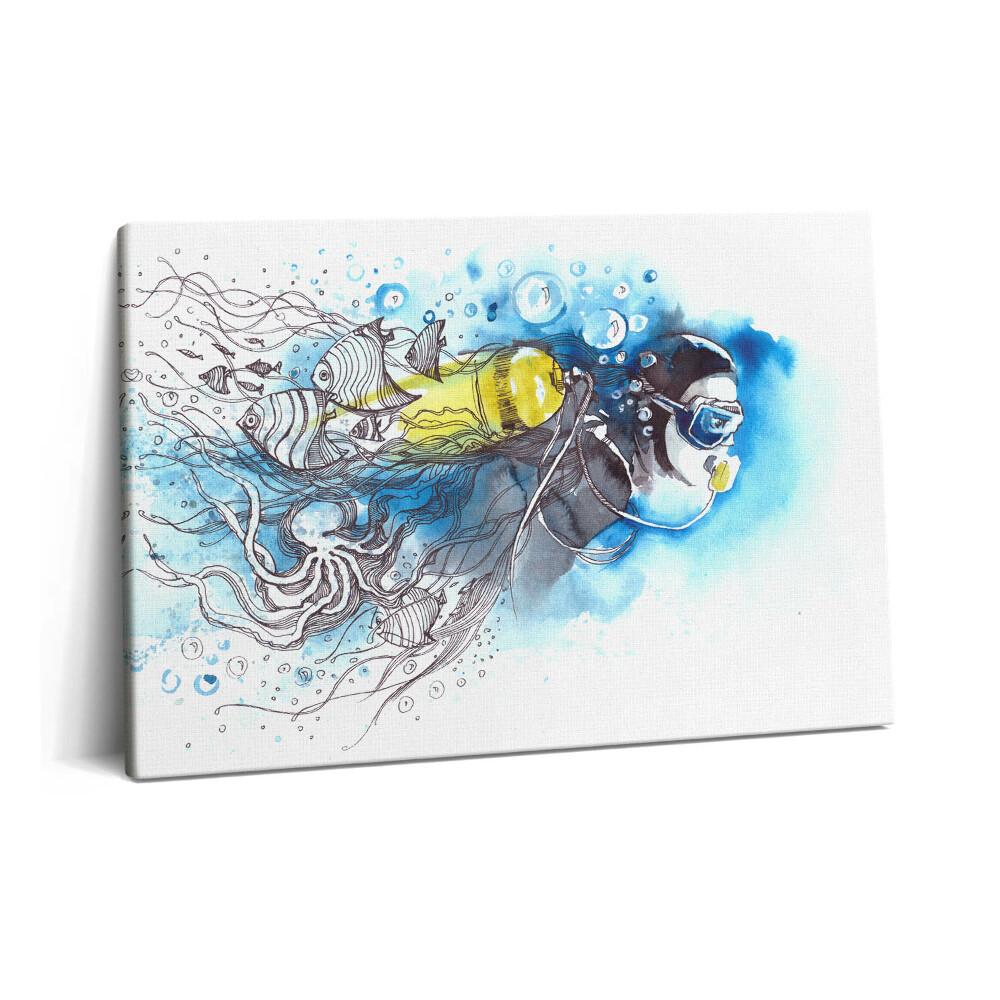 Tablou pe pânză 60x40 Viața subacvatică a unui scafandru printre pești