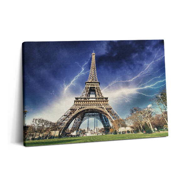 Tablou pe pânză 60x40 Fulger și furtună pe Turnul Eiffel