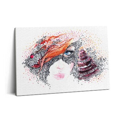 Tablou pe pânză 60x40 Femeie drăguță abstractă cu tort