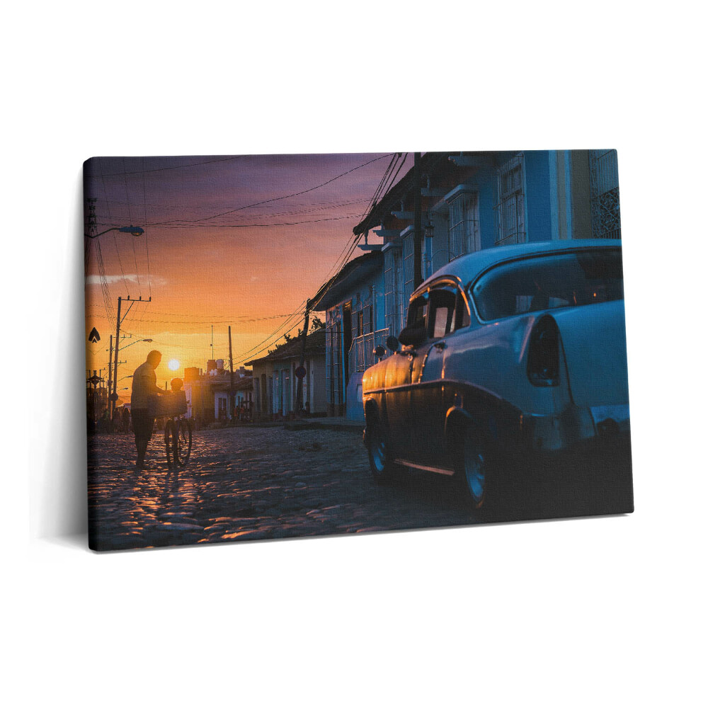 Tablou pe pânză 60x40 Apus de soare și mașină veche