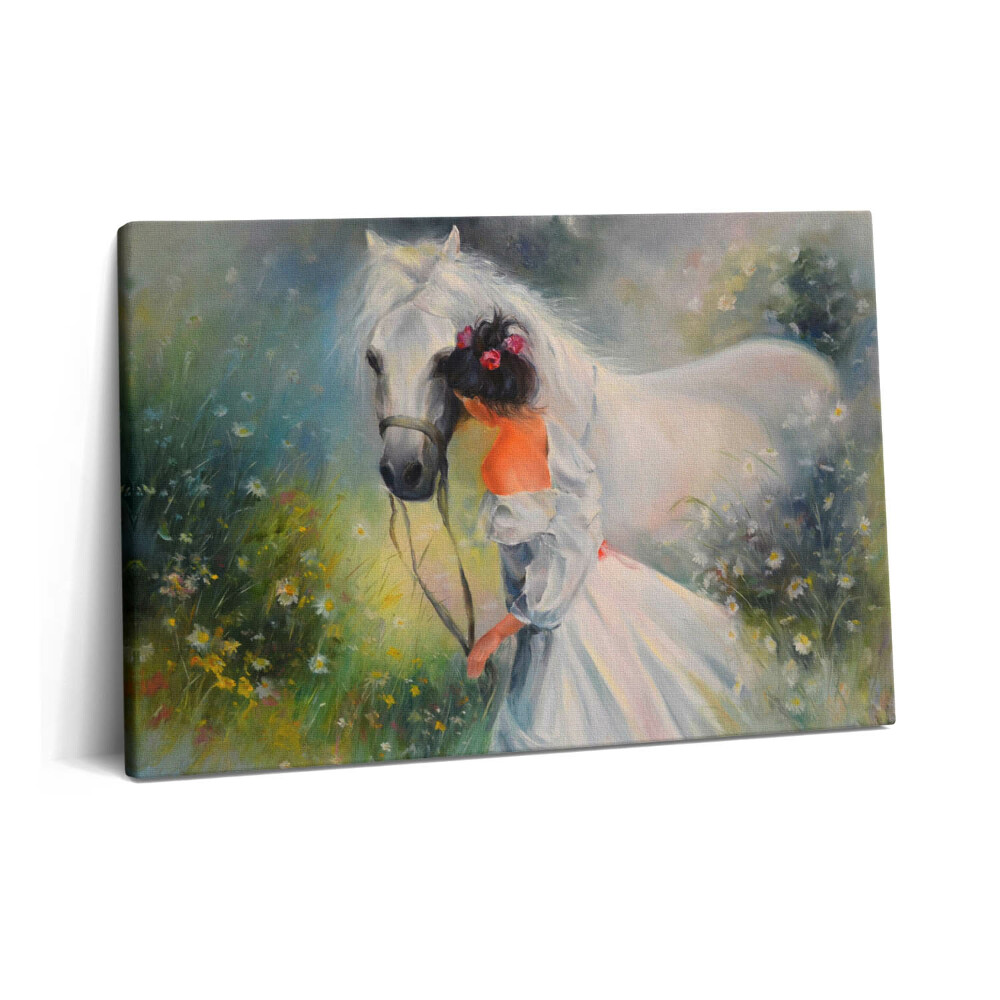 Tablou pe pânză 60x40 Femeie frumoasă cu un cal