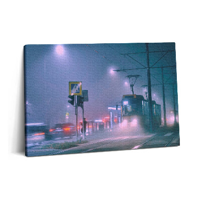 Tablou pe pânză 60x40 Varșovia în ceață noaptea