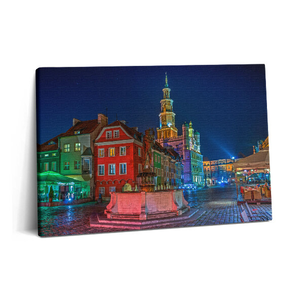 Tablou pe pânză 60x40 Piața Poznań noaptea