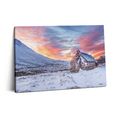 Tablou pe pânză 60x40 O căsuță în munții înzăpeziți