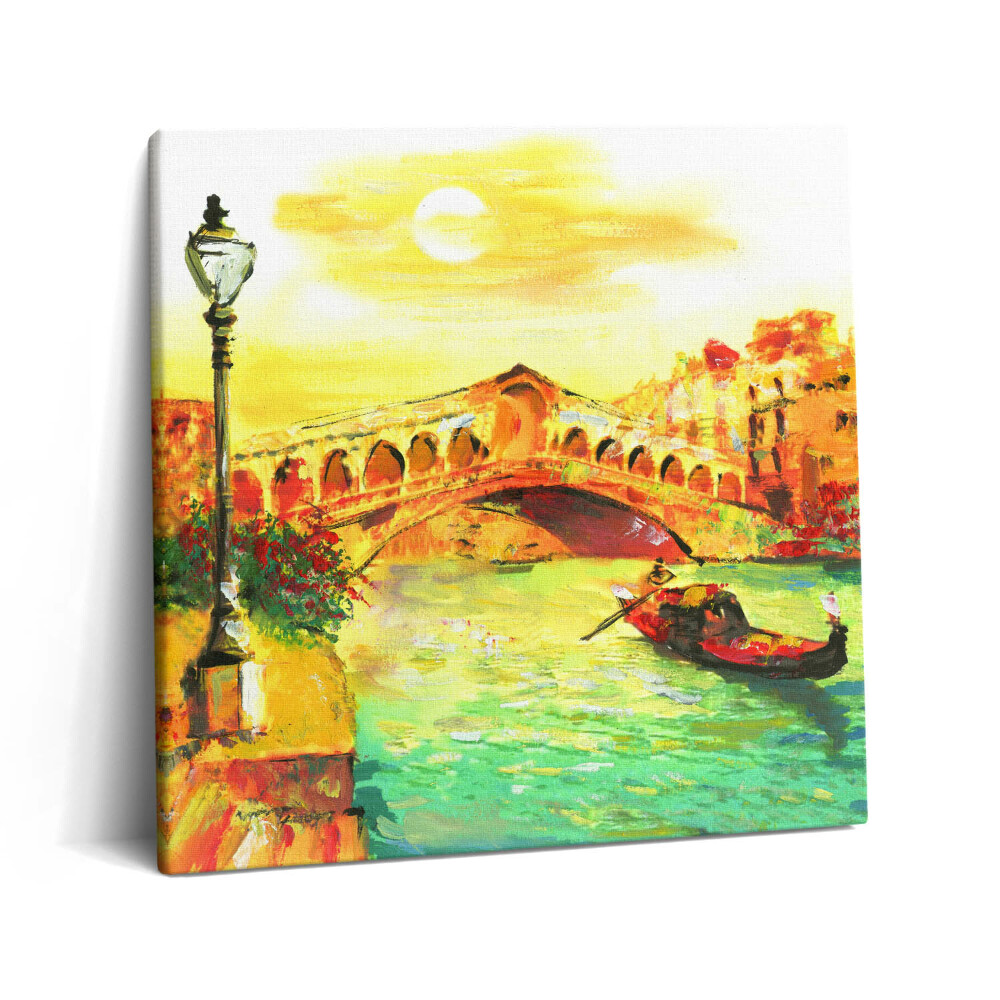 Tablou pe pânză canvas 60x60 Veneția - Gondola și Podul Rialto