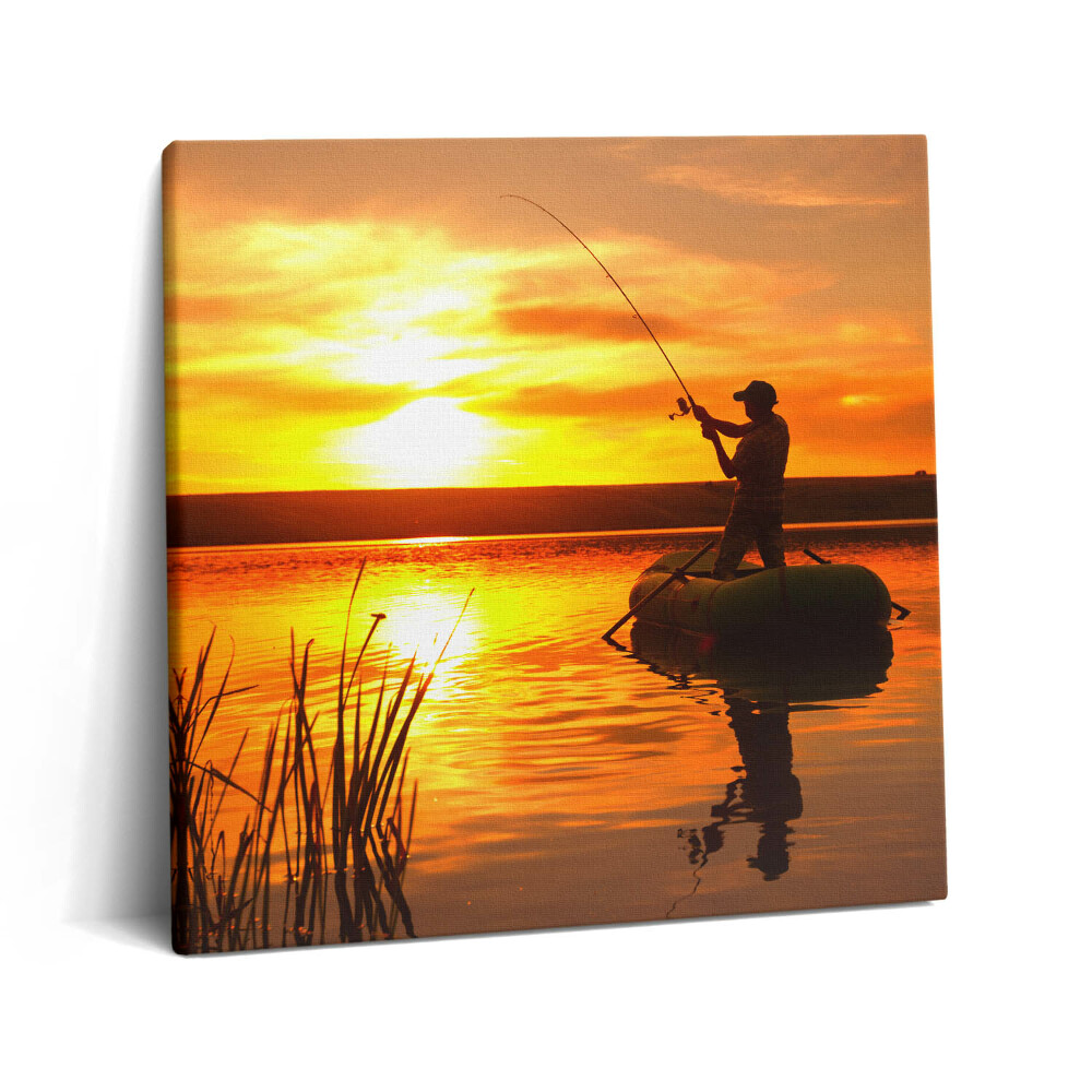 Tablou pe pânză canvas 60x60 Pescarul și apusul soarelui
