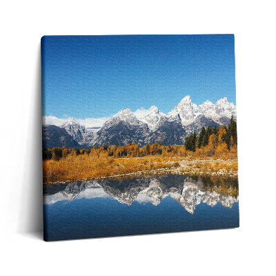 Tablou pe pânză canvas 60x60 Lac de munte și copaci de toamnă