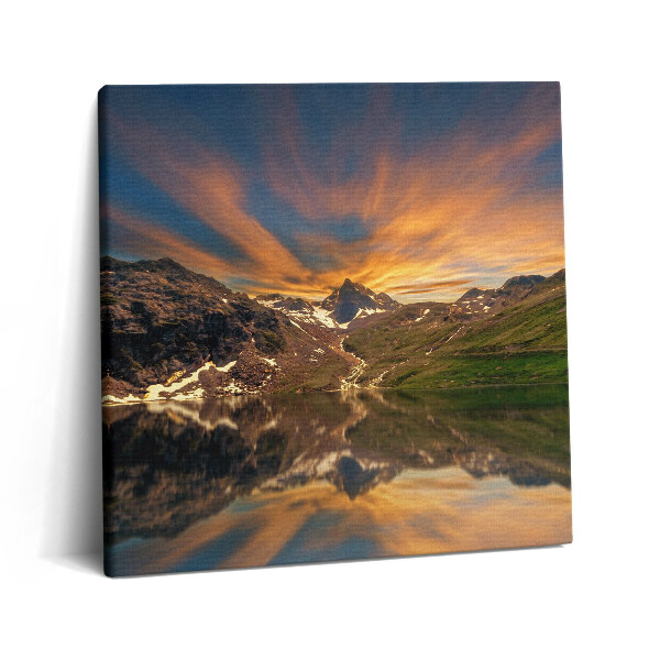 Tablou pe pânză canvas 60x60 Lacul de munte și apusul soarelui