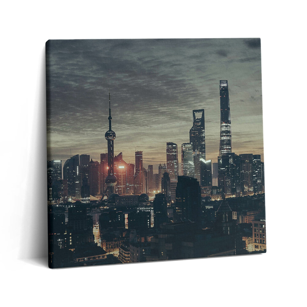 Tablou pe pânză canvas 60x60 Orizontul orașului Shanghai noaptea