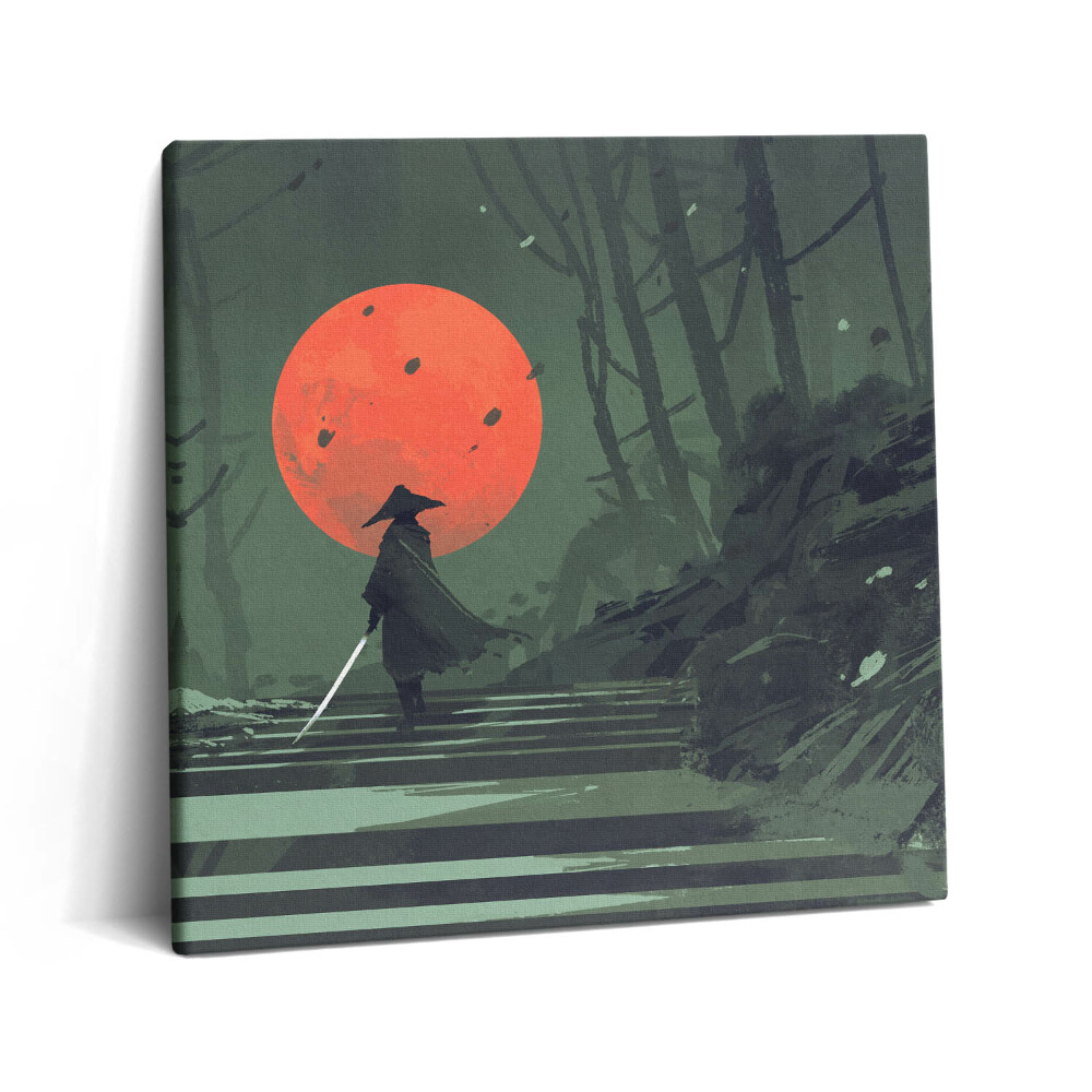 Tablou pe pânză canvas 60x60 Samurai în pădure și lună noaptea