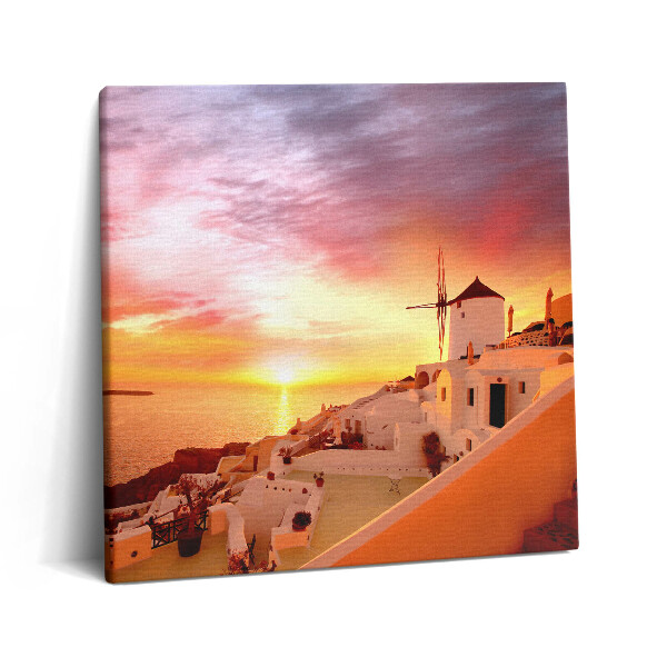 Tablou pe pânză canvas 60x60 Santorini cu o moară de vânt veche
