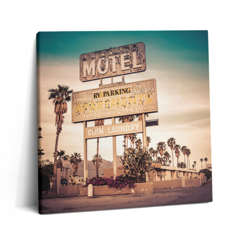 Tablou pe pânză canvas 60x60 Un indicator de motel pe marginea drumului în SUA