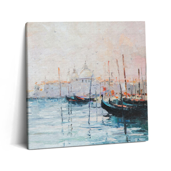 Tablou pe pânză canvas 60x60 Pictură în ulei cu gondole venețiene