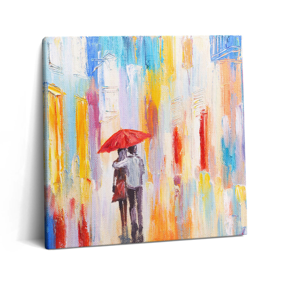 Tablou pe pânză canvas 60x60 Concept abstract al lumii - cuplu în ploaie