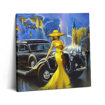 Tablou pe pânză canvas 60x60 Doamnă cu o vioară retro