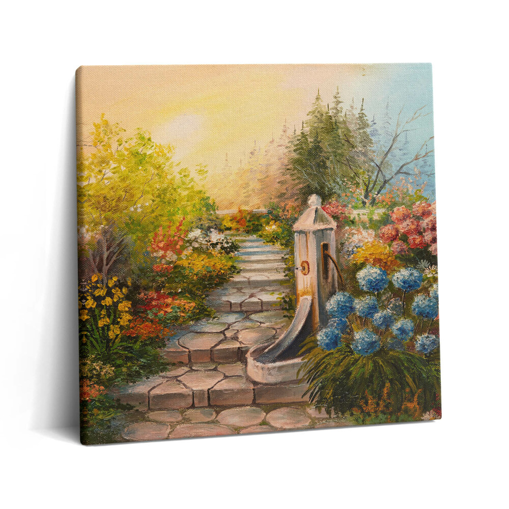 Tablou pe pânză canvas 60x60 Compoziție de ulei - scări de piatră în pădure