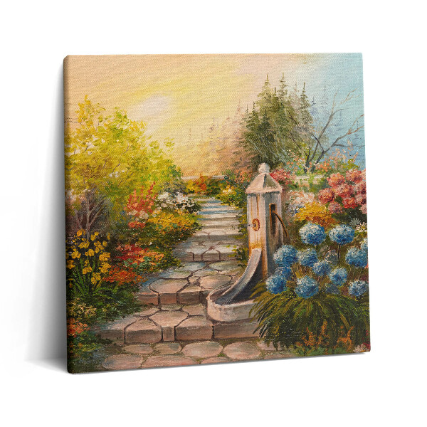 Tablou pe pânză canvas 60x60 Compoziție de ulei - scări de piatră în pădure