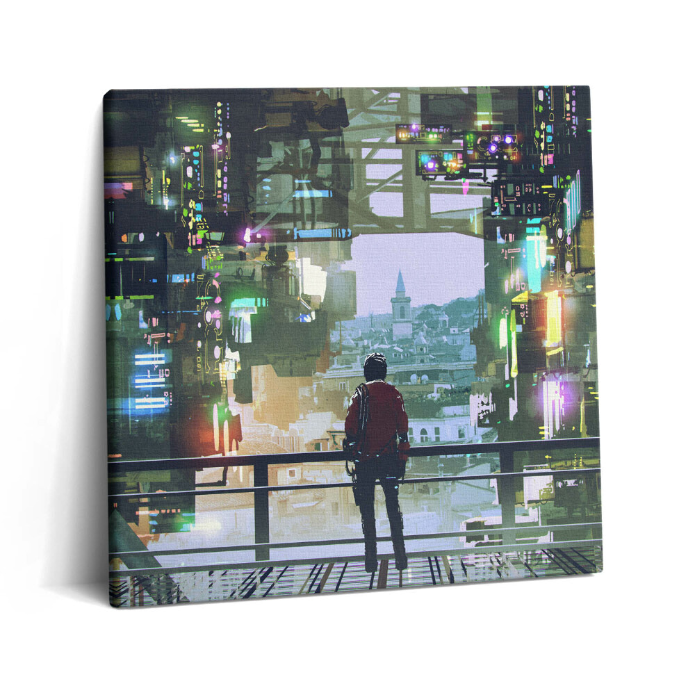 Tablou pe pânză canvas 60x60 Orașul Cyberpunk