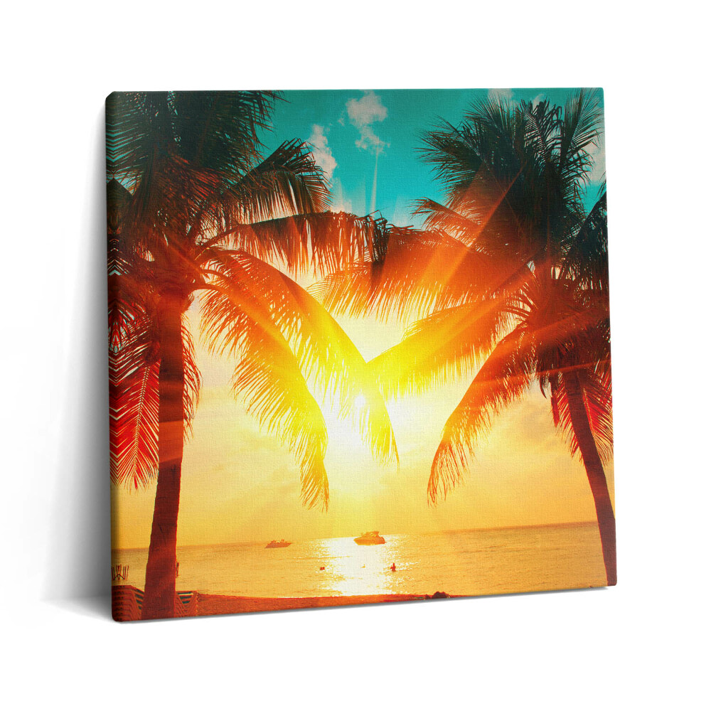 Tablou pe pânză canvas 60x60 Vedere de vacanță - Palmieri la apus