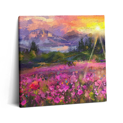 Tablou pe pânză canvas 60x60 Pajiște la apus