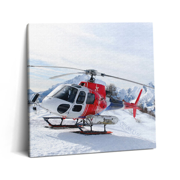 Tablou pe pânză canvas 60x60 Elicopter pe un munte înzăpezit
