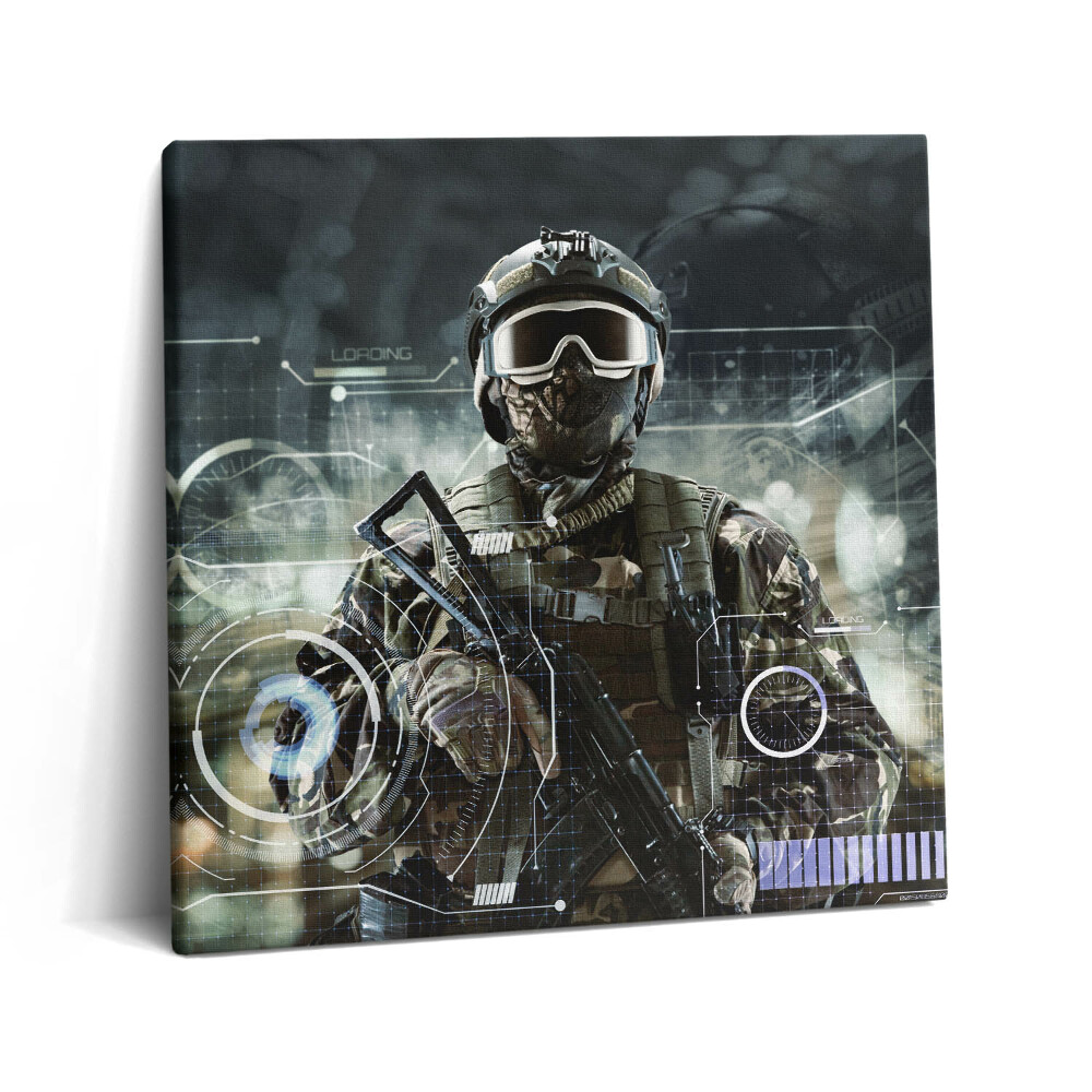 Tablou pe pânză canvas 60x60 Soldat al forțelor speciale cu o armă