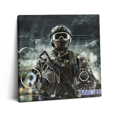 Tablou pe pânză canvas 60x60 Soldat al forțelor speciale cu o armă