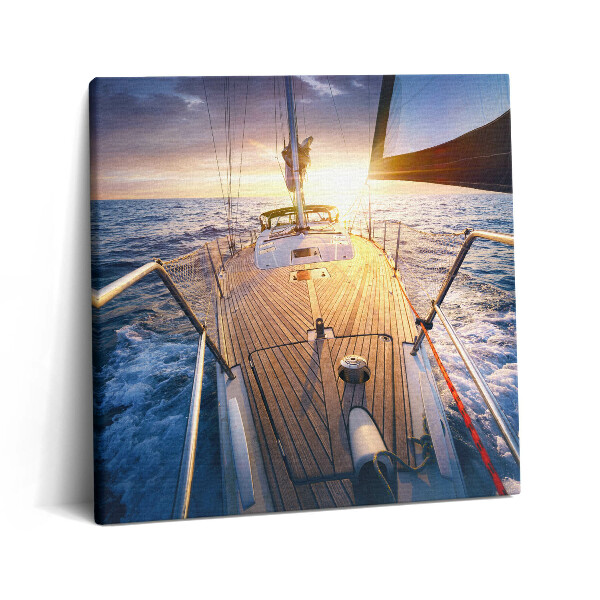 Tablou pe pânză canvas 60x60 Apus de soare pe puntea unei bărci cu pânze