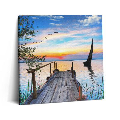 Tablou pe pânză canvas 60x60 Barcă cu pânze pe lac