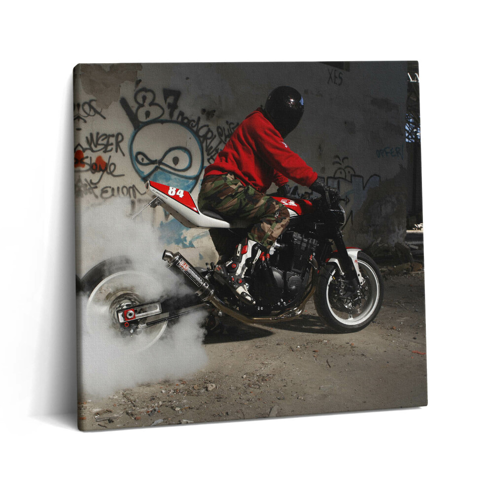 Tablou pe pânză canvas 60x60 Bărbat pe motocicletă și graffiti