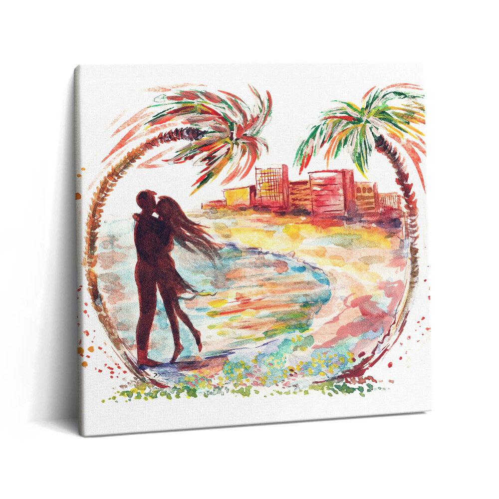 Tablou pe pânză canvas 60x60 Dragoste în acuarelă pe plaja din Miami