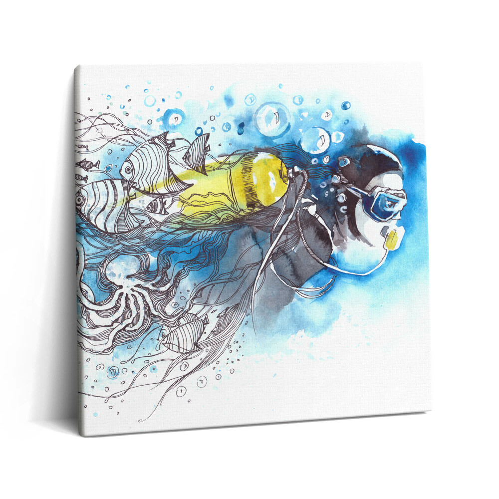 Tablou pe pânză canvas 60x60 Viața subacvatică a unui scafandru printre pești