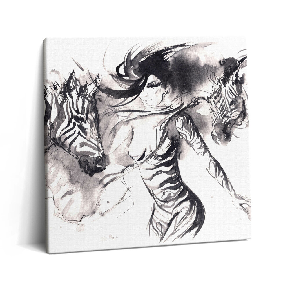 Tablou pe pânză canvas 60x60 Femeie printre zebre abstracte